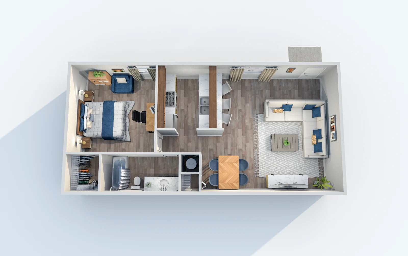 Beverly at Lakeside — floor plan, Plan A2 · 1 bed · 1 bath · 666 sq ft