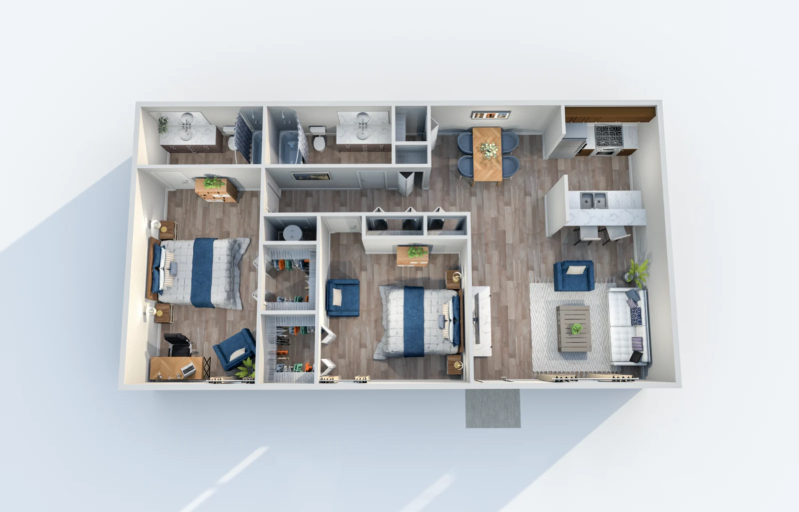 Beverly at Lakeside — floor plan, Plan B1 · 2 bed · 2 baths · 968 sq ft
